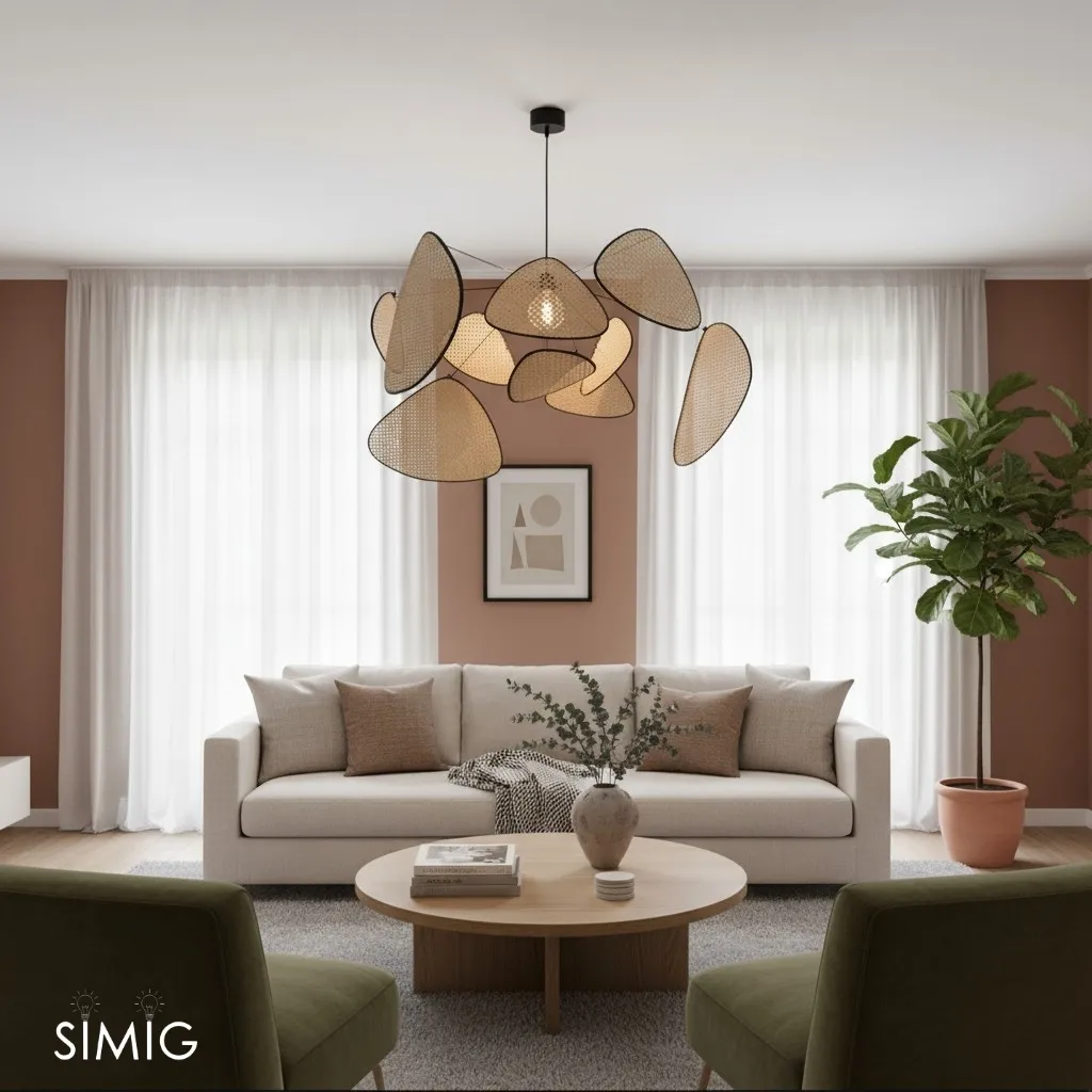 Screen Cannage Pendant Light - Woven Rattan Design for Living Room
