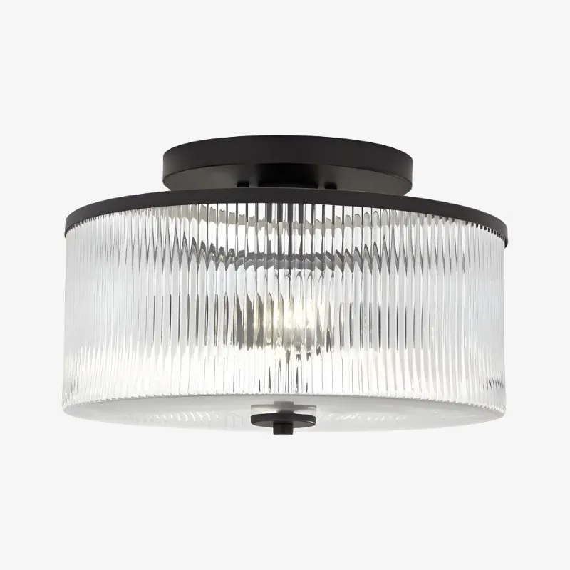 Rilona Clear Glass Drum Semi Flush Ceiling Light - Farmhouse Retro Styley U13