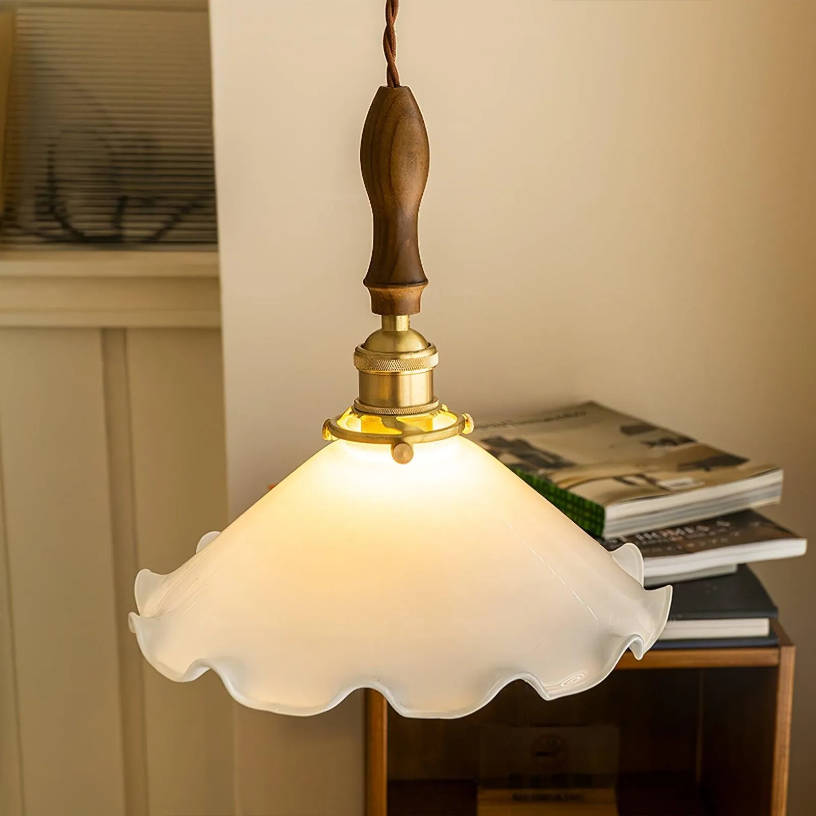 Vintage White Glass Skirted Pendant Lamp M366