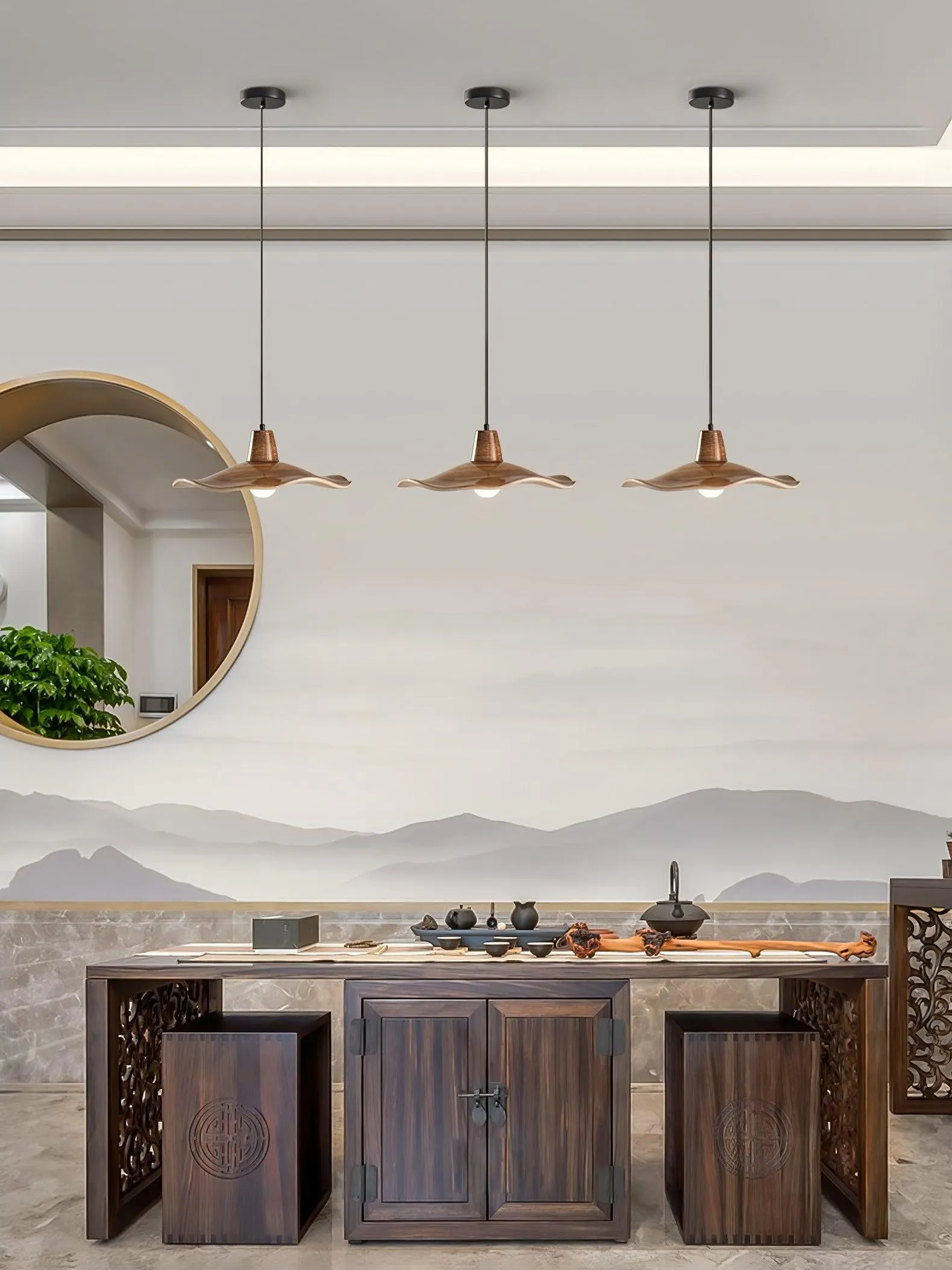 Black Imitation Walnut Wood Grain Kitchen Pendant Lamp M492