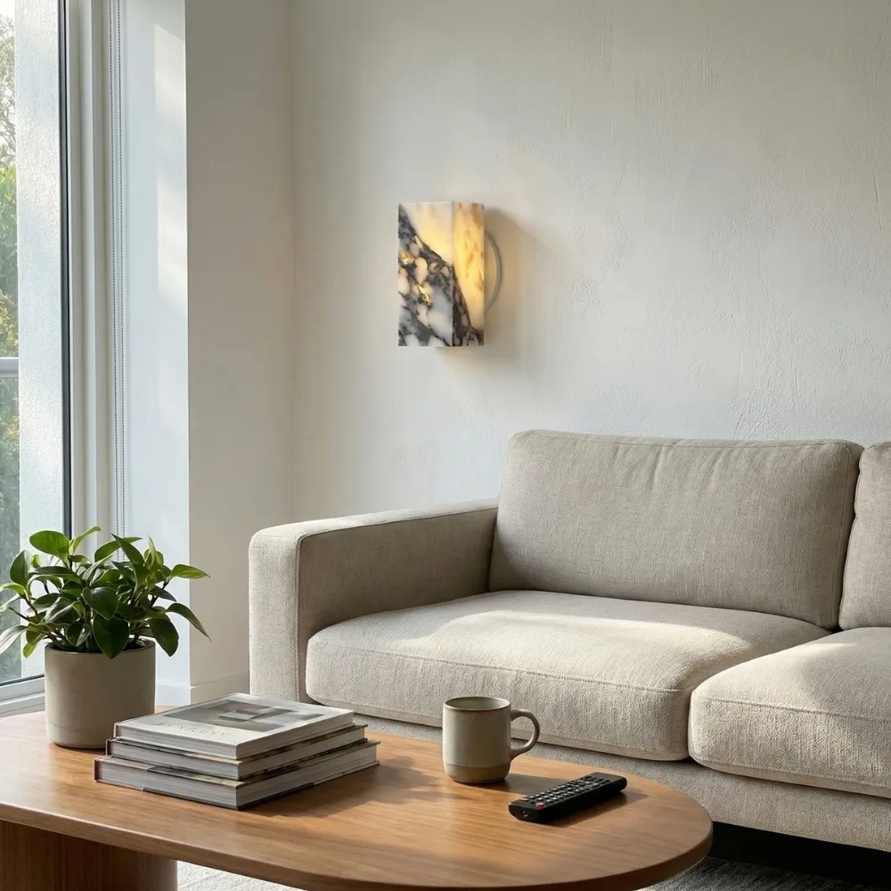 Alverra Modern Wall Sconce Geometric Stone Design - Ambient Wall Lighting for Living Space T1204
