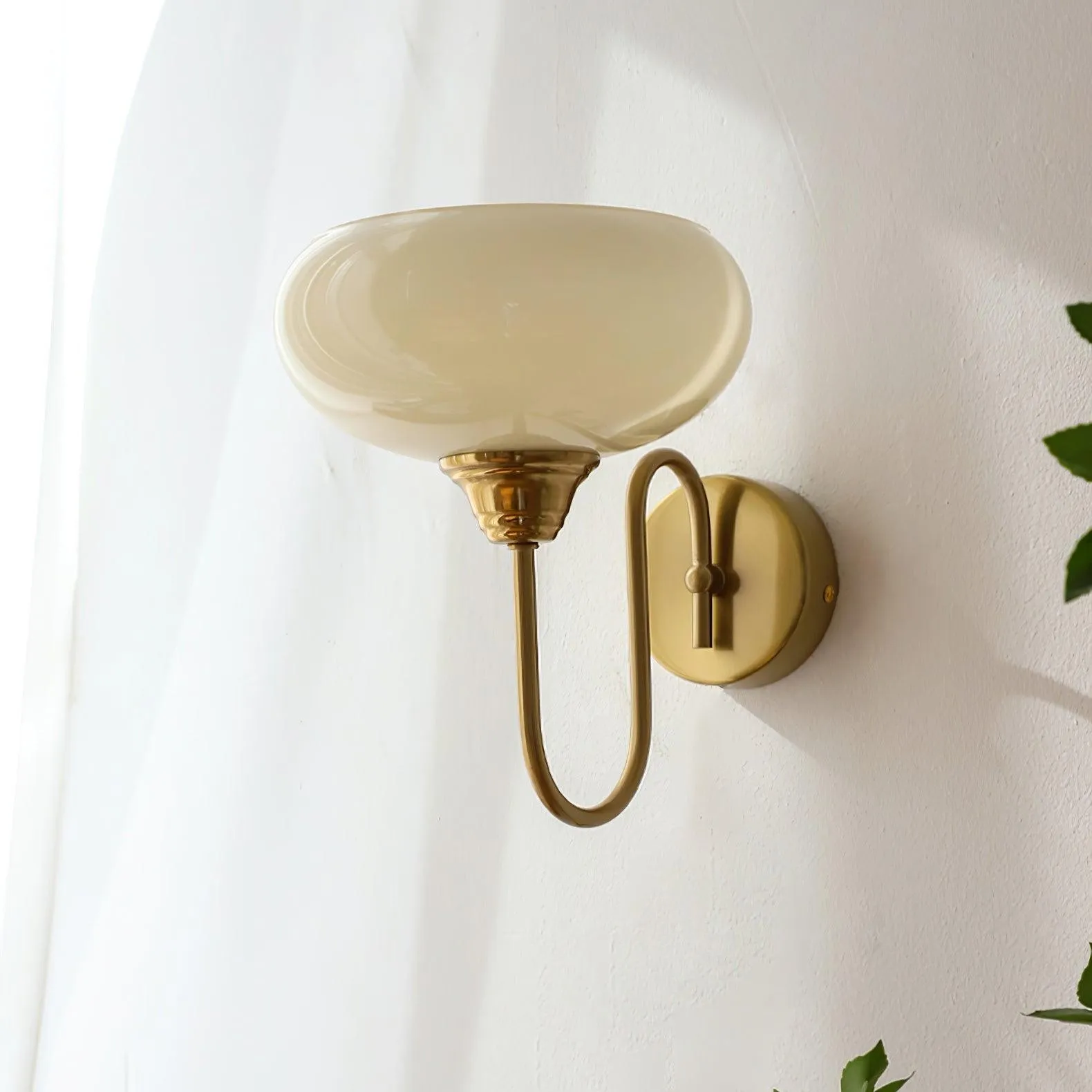 Bauhaus Wind Cream Glass Shade Metal Curved Pole Wall Sconce G45