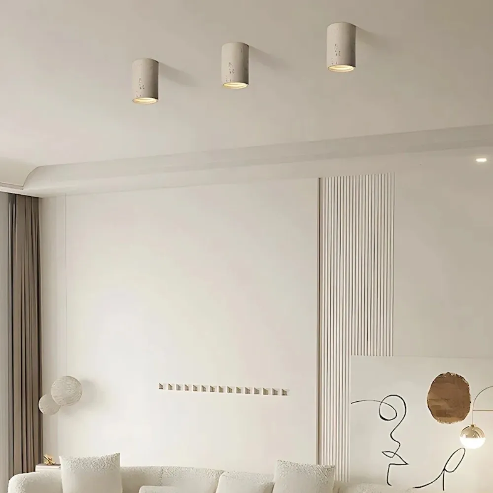 Cylindrical Ceiling Light - Modern Travertine Living Room M72
