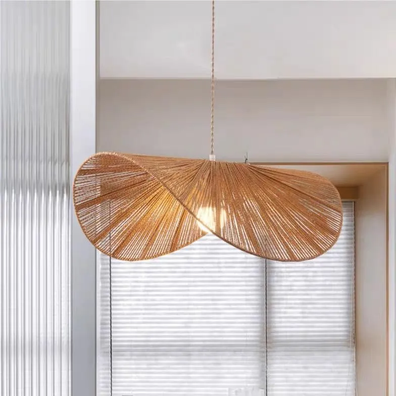 Wabi-Sabi Style Straw Hat Pendant Light For Living Room