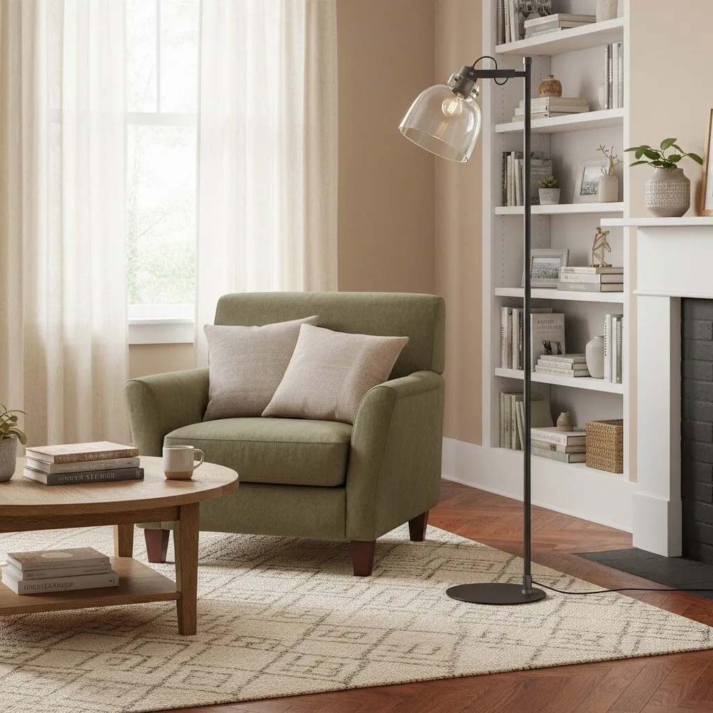 Readium Industrial Floor Lamp - Adjustable Glass Head Metal Base for Living Room and Bedroom T869