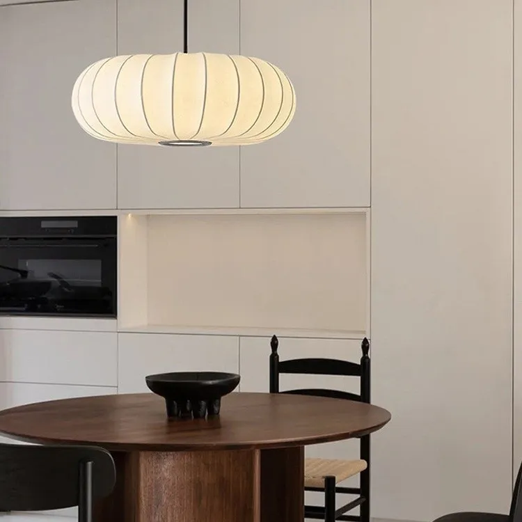 Simple Wabi-sabi White Lantern Fabric Pendant Lamp M06