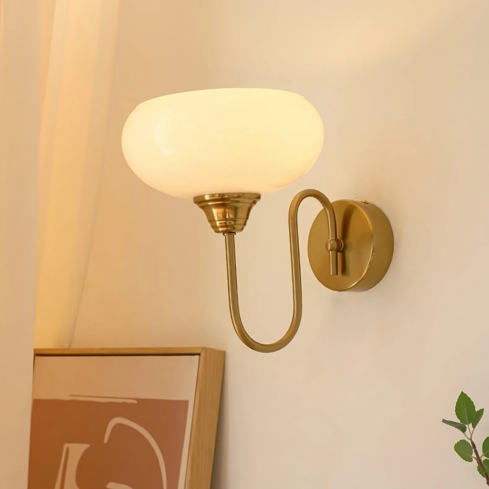 Bauhaus Wind Cream Glass Shade Metal Curved Pole Wall Sconce G45