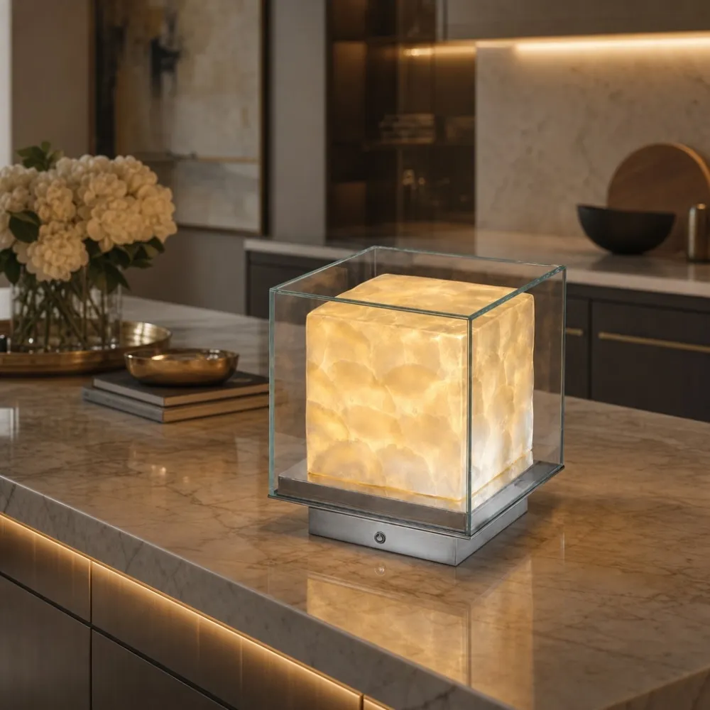 Beamira Mica and Shell Table Lamp - Modern Square Shade Accent Light for Bedroom T2196