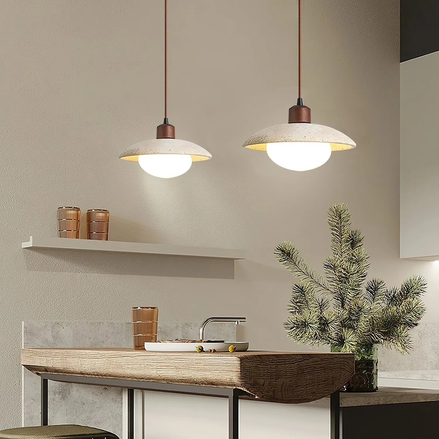 Wabi-sabi Style Travertine Stone Disc Pendant Lamp G05