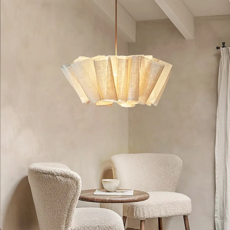 Scandinavian Pleated Fabric Pendant Light – Adjustable Hanging Lamp for Dining Room T191