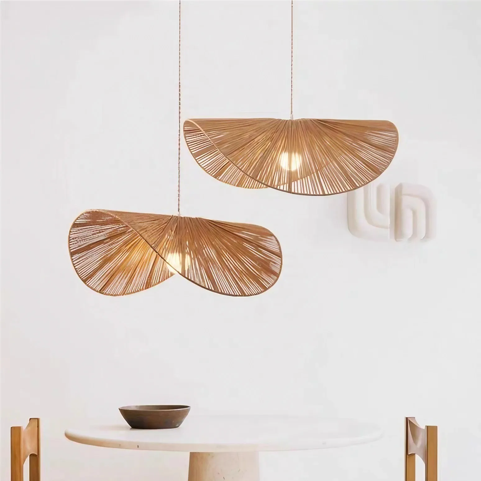 Wabi-Sabi Style Straw Hat Pendant Light For Living Room