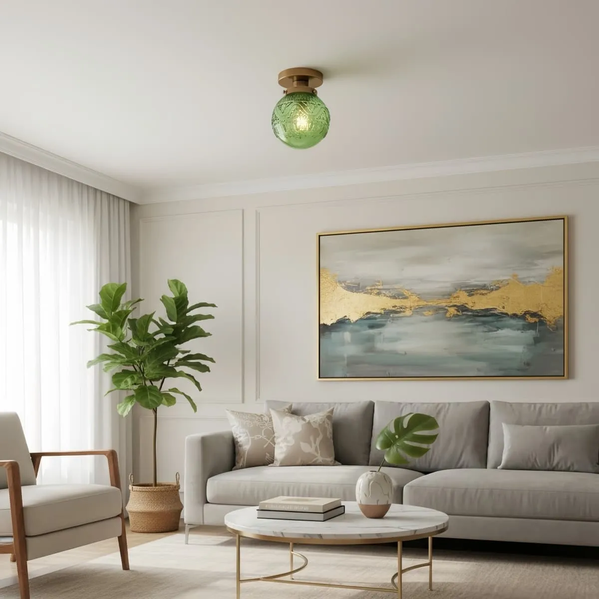 Naveliro Globe Glass Semi Flush Ceiling Lamp - Timeless Retro Bedroom Lighting T1082