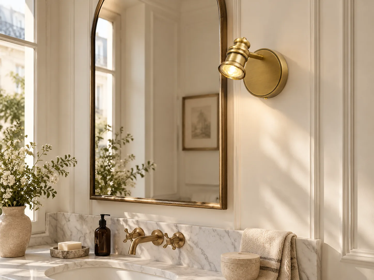 Aurelia Adjustable Natural Brass Wall Light with Sculpted Heads - New2609-1024417 interior scene