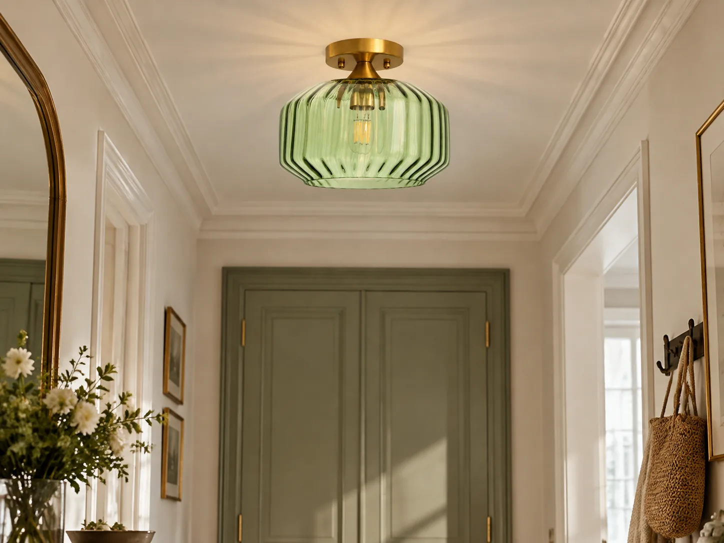 Elara Ribbed Glass Close-to-Ceiling Light in Brushed Brass - New2609-1024550 interior scene