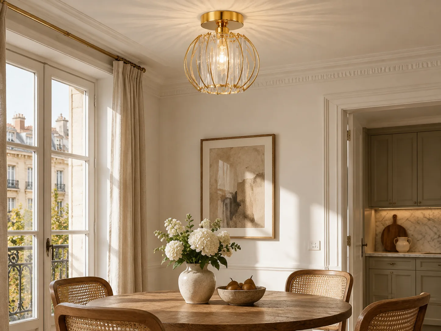 Geometric Cage Semi-Flush Crystal Ceiling Light with Clear Panels - New2609-1024520 interior scene