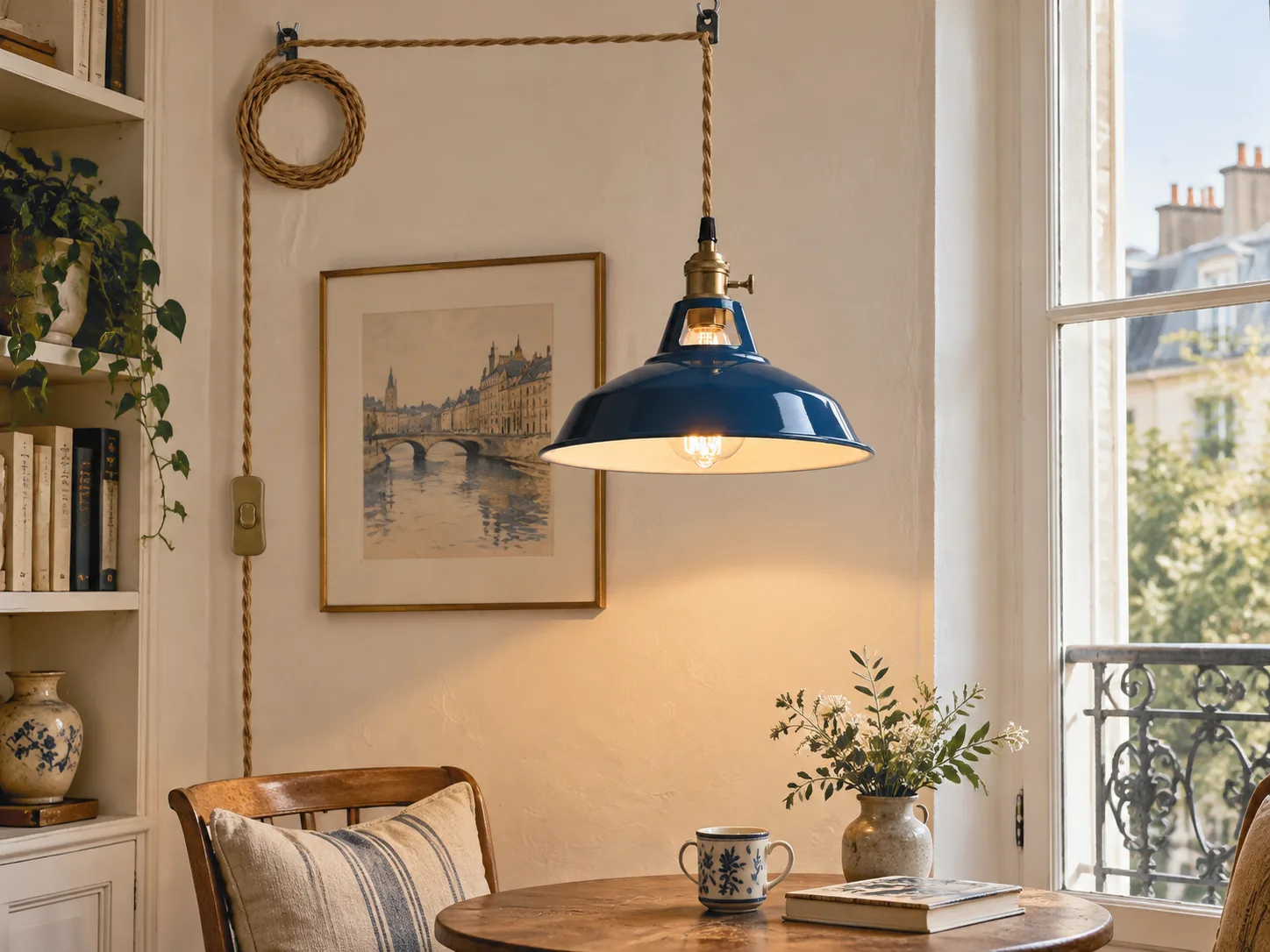 Adjustable Farmhouse Plug-In Pendant Light with Painted Metal Barn Shade and Braided Cord - New2609-1024606 interior scene