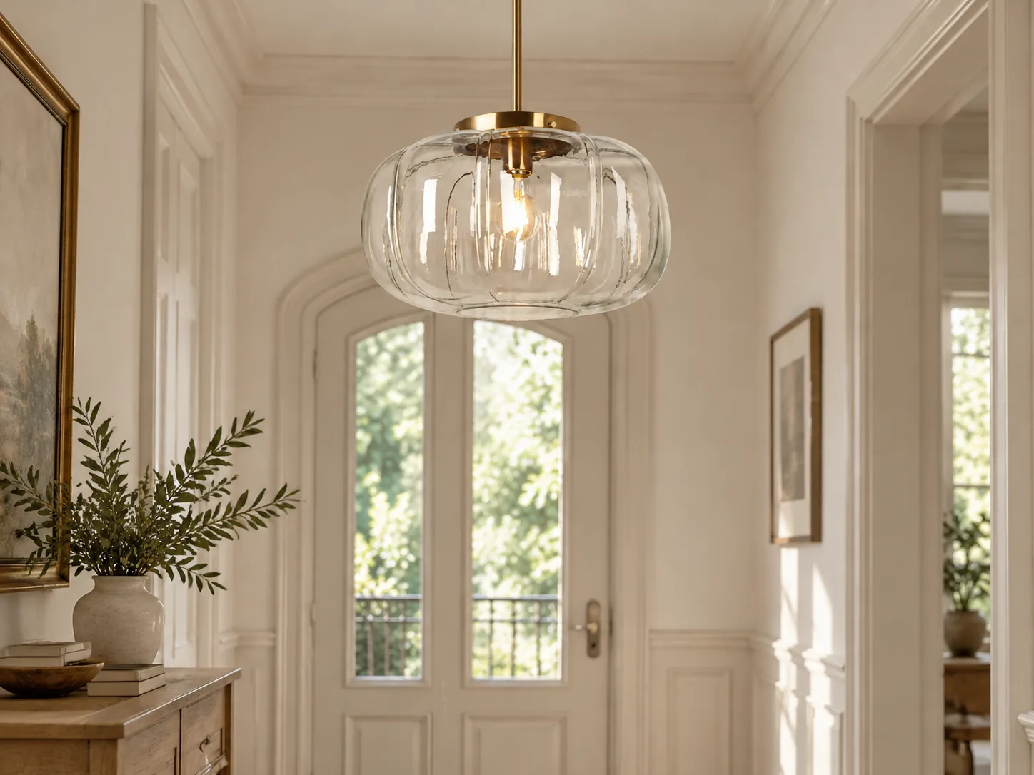 Ribbed Glass Single-Light Dome Pendant with Brass Finish - New2609-1024639 interior scene