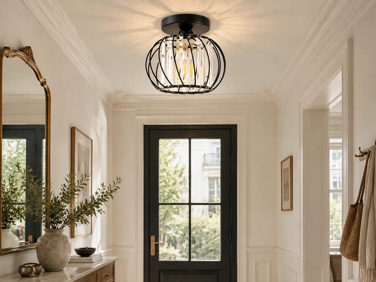 Geometric Cage Semi-Flush Crystal Ceiling Light with Clear Panels - New2609-1024522 interior scene