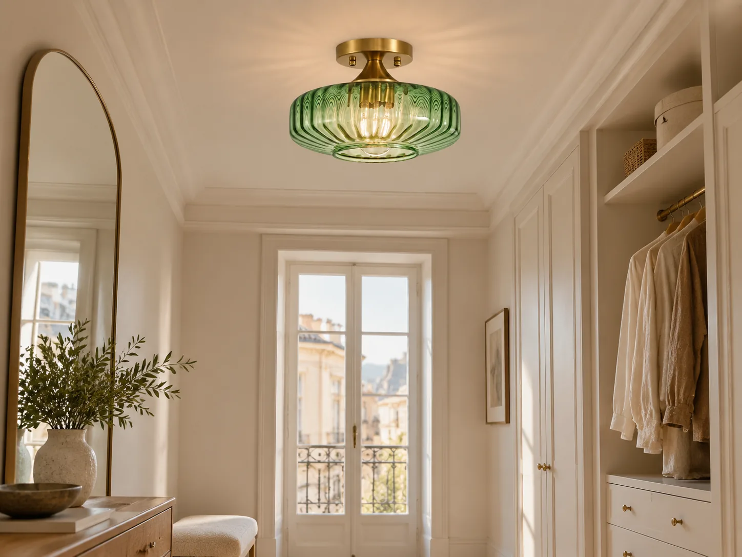 Elara Ribbed Glass Close-to-Ceiling Light in Brushed Brass - New2609-1024553 interior scene