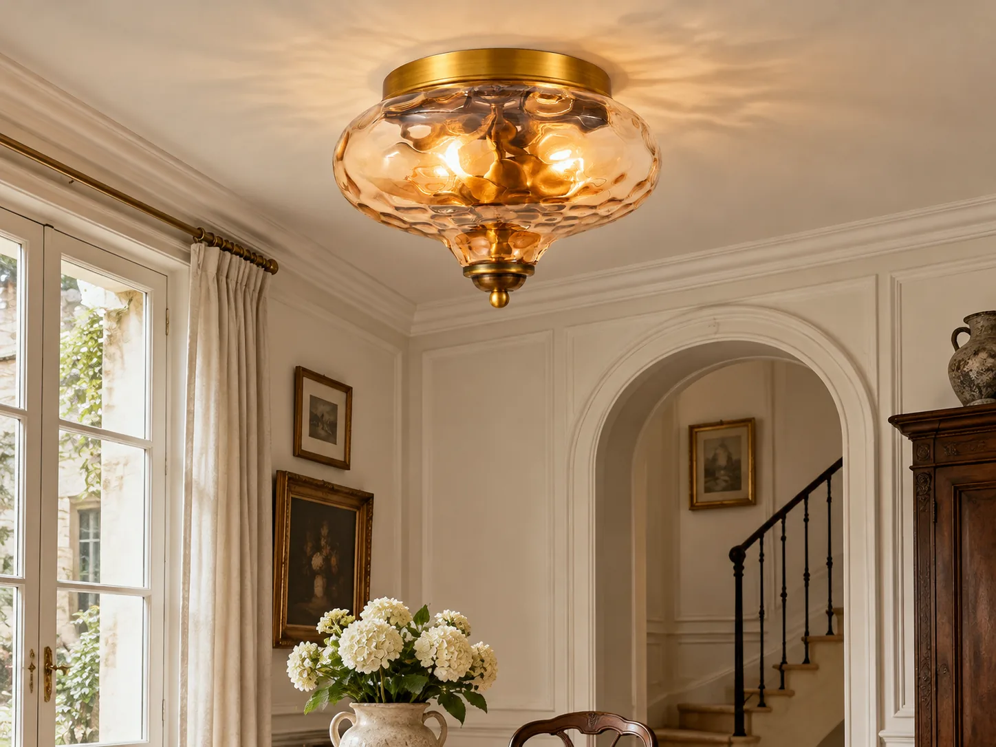 Two-Light Hammered Glass Ceiling Fixture for Low Ceilings - New2609-1024577 interior scene