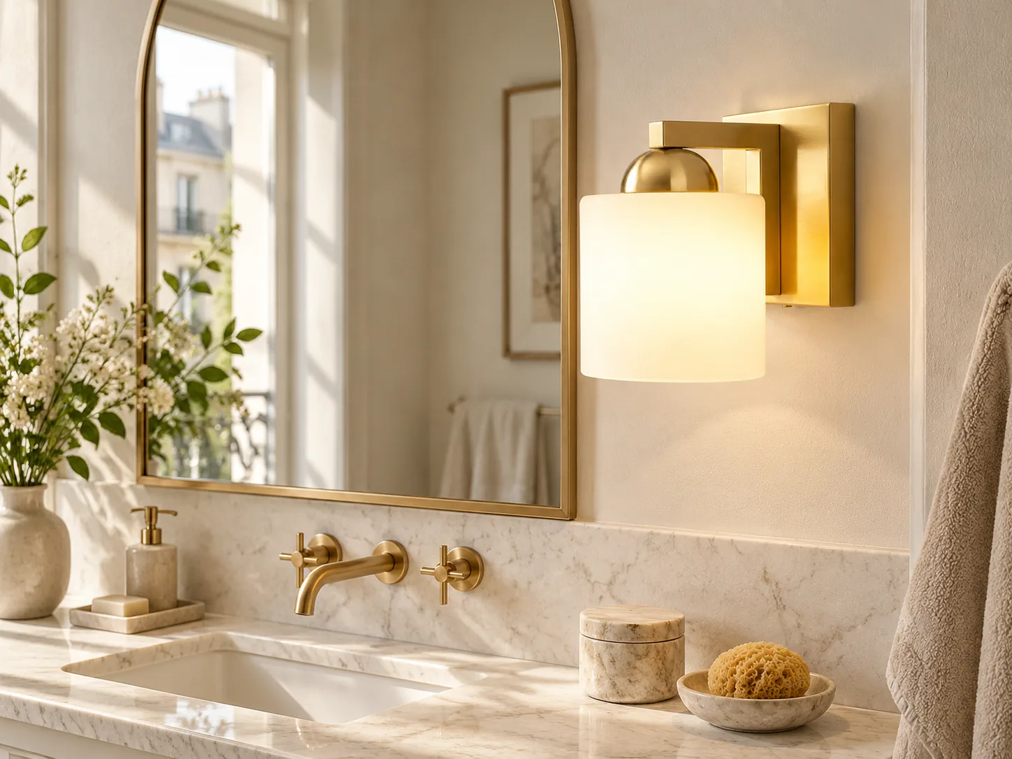 Modern Metal Bathroom Vanity Light with Cylindrical Glass Shades - New2609-1024431 interior scene