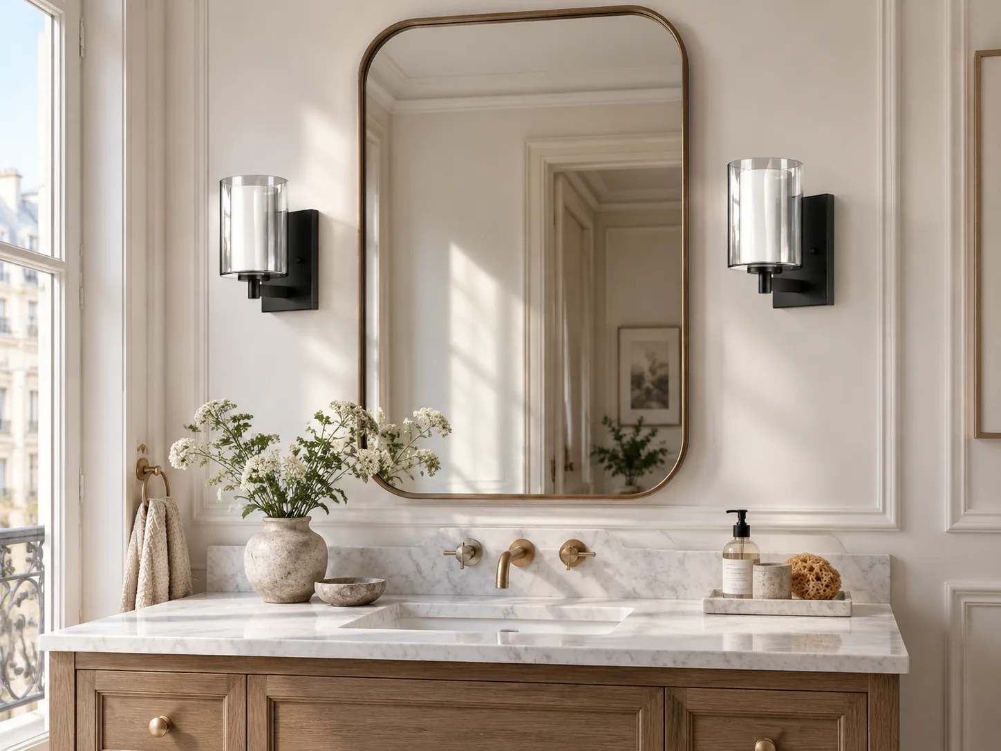 Set of 2 Double-Glass Wall Sconces with Reversible Mounting - New2609-1024570 interior scene