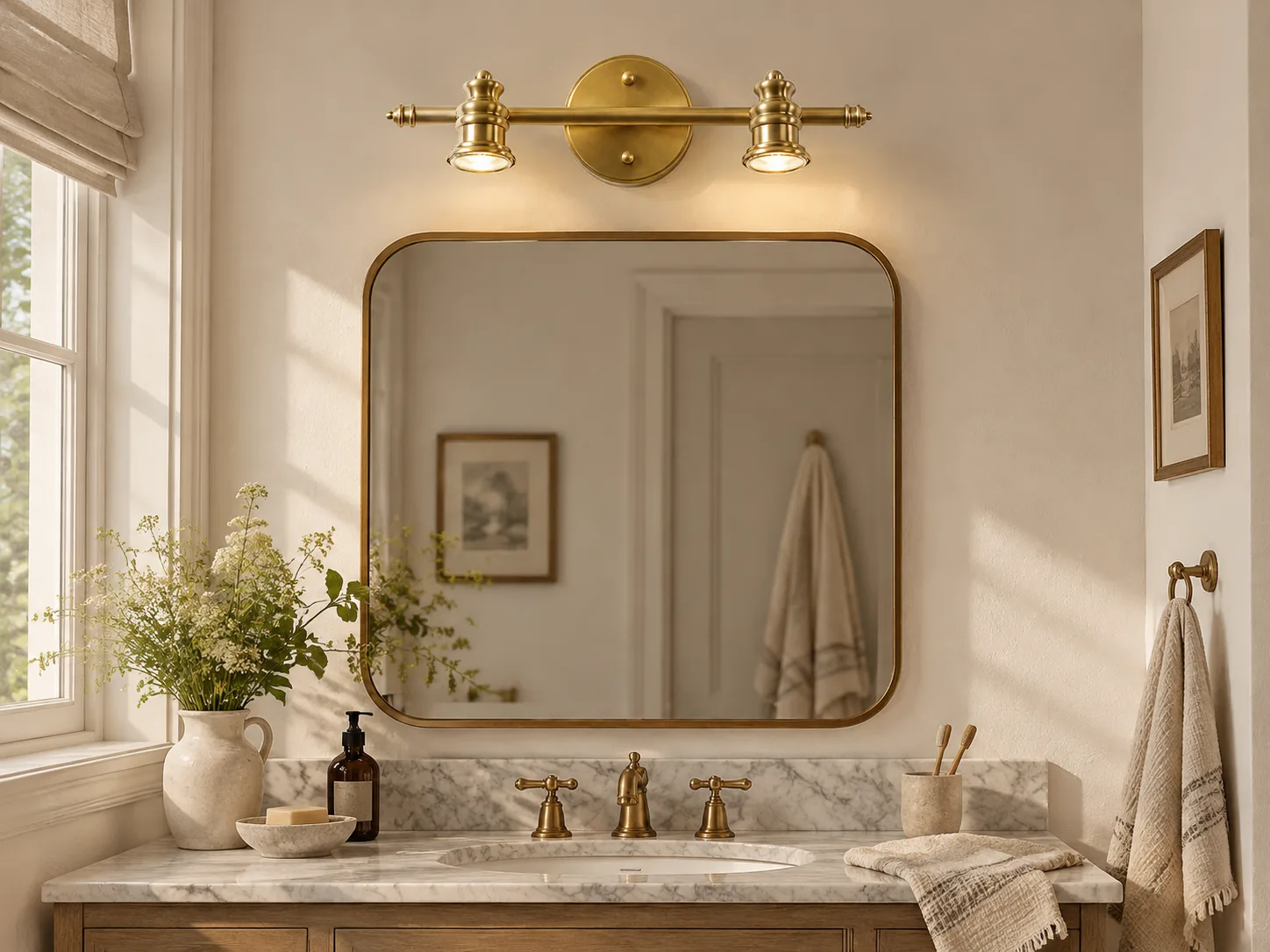 Aurelia Adjustable Natural Brass Wall Light with Sculpted Heads - New2609-1024416 interior scene