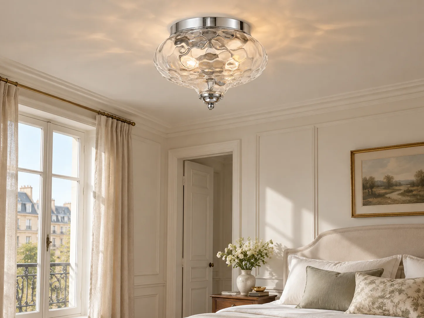 Two-Light Hammered Glass Ceiling Fixture for Low Ceilings - New2609-1024580 interior scene