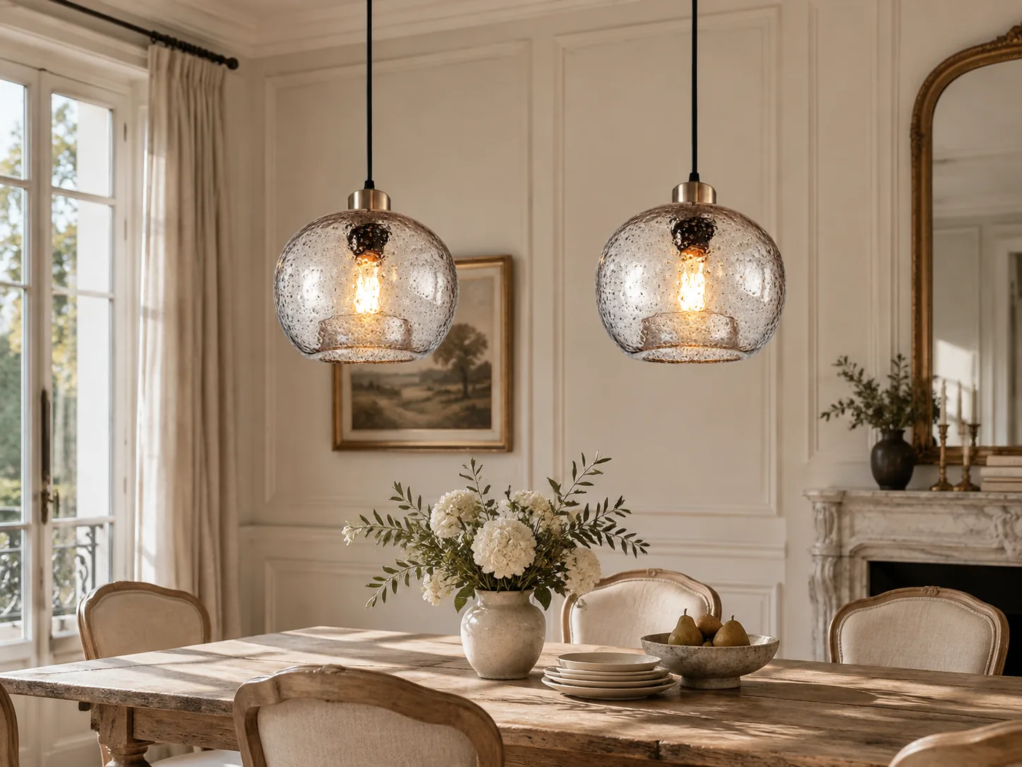 Textured Glass Globe Pendant Light with Open Bottom and Metal Finish Options - New2609-1024575 interior scene