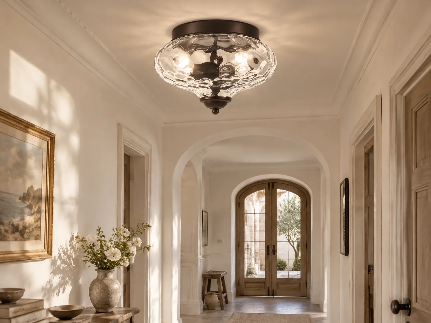 Two-Light Hammered Glass Ceiling Fixture for Low Ceilings - New2609-1024579 interior scene