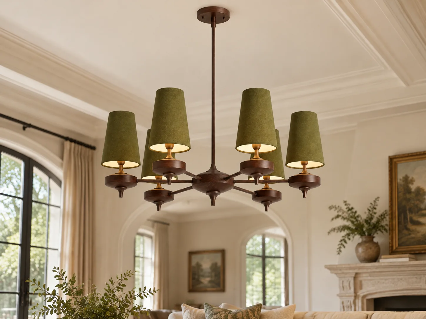 Hour Rho Walnut-Toned Wood and Velvet Radial Chandelier - New2609-1024560 interior scene
