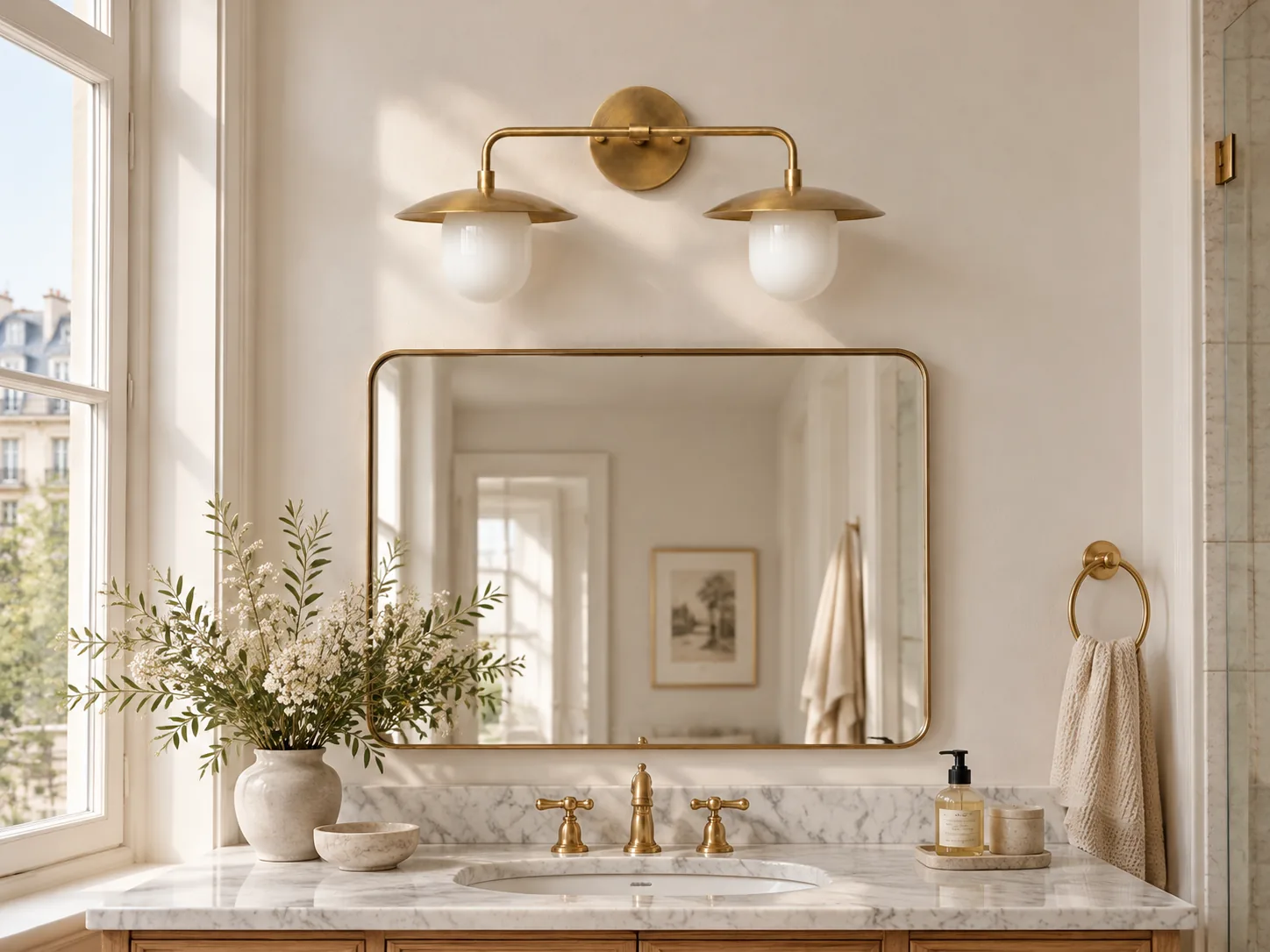 Brass-Finish Wall Sconce with Frosted White Glass Globe - New2609-1024411 interior scene
