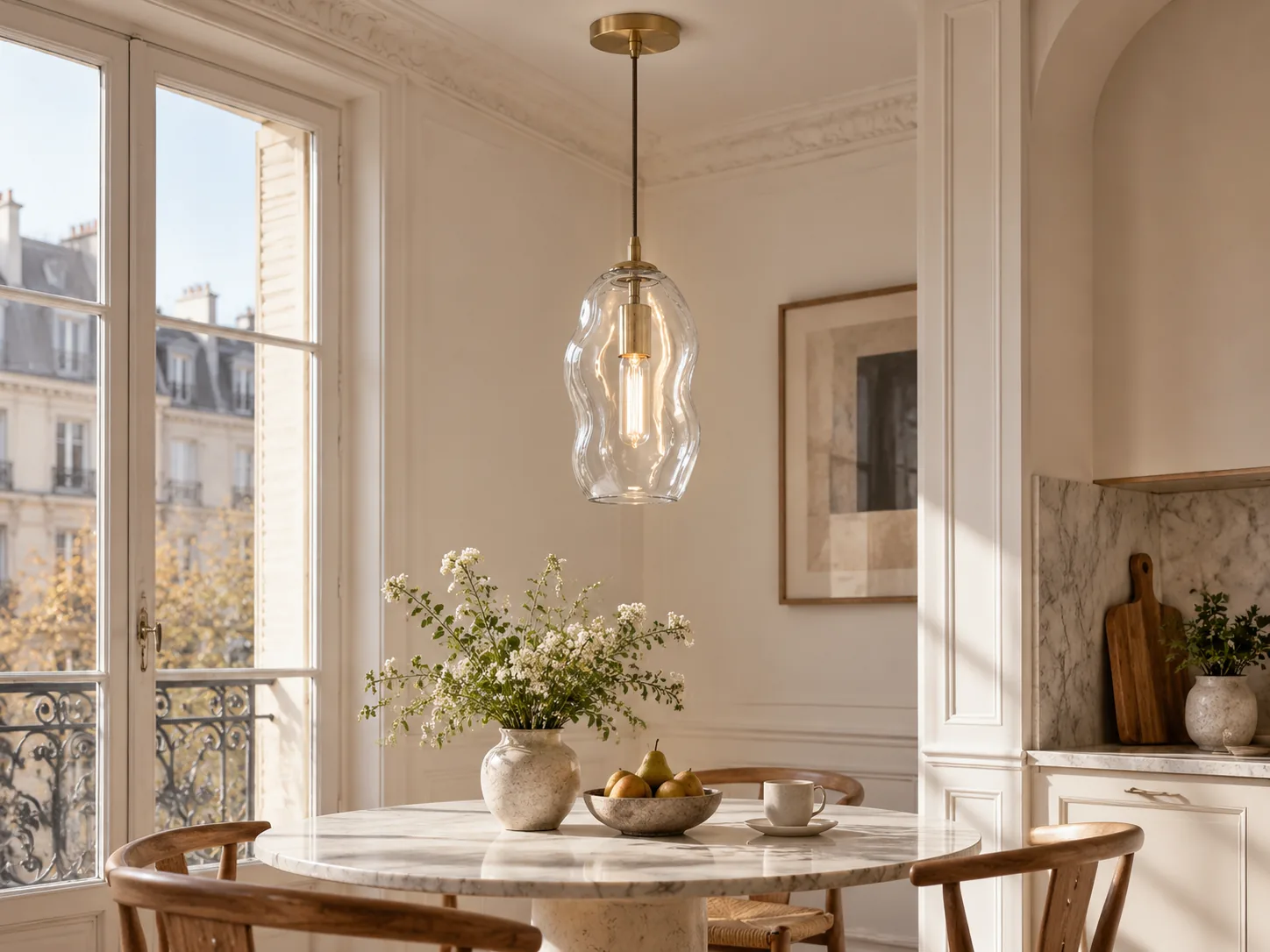 Hand-Blown Glass Globe Pendant with Brass-Finish Canopy - New2609-1024547 interior scene