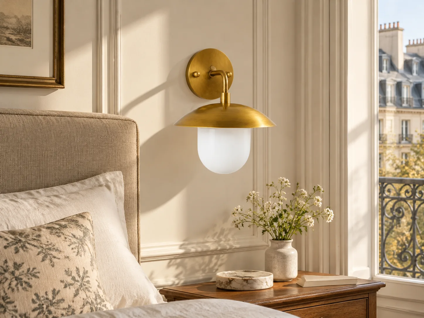 Brass-Finish Wall Sconce with Frosted White Glass Globe - New2609-1024412 interior scene