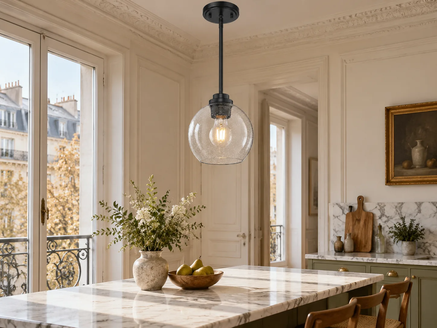 Clear Glass Globe Pendant Light with Adjustable Rod - New2609-1024629 interior scene