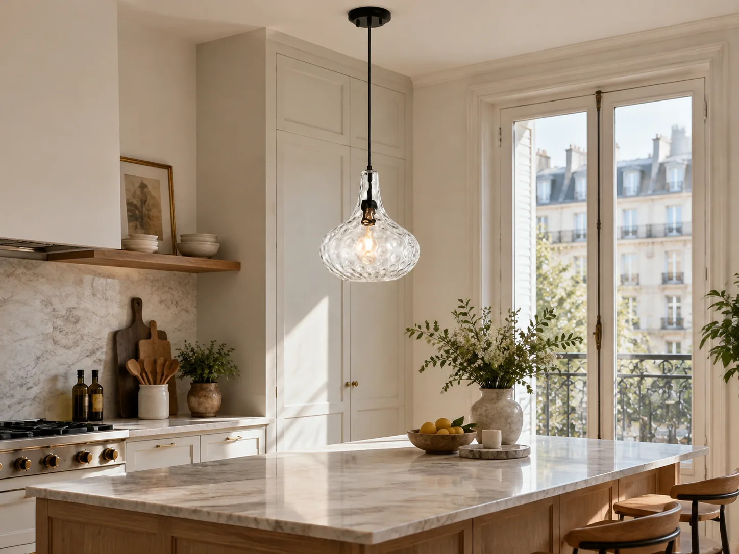 11 inch / 28 cm Vintage Textured Glass Pendant Light with Adjustable Stem - New2609-1024505 interior scene