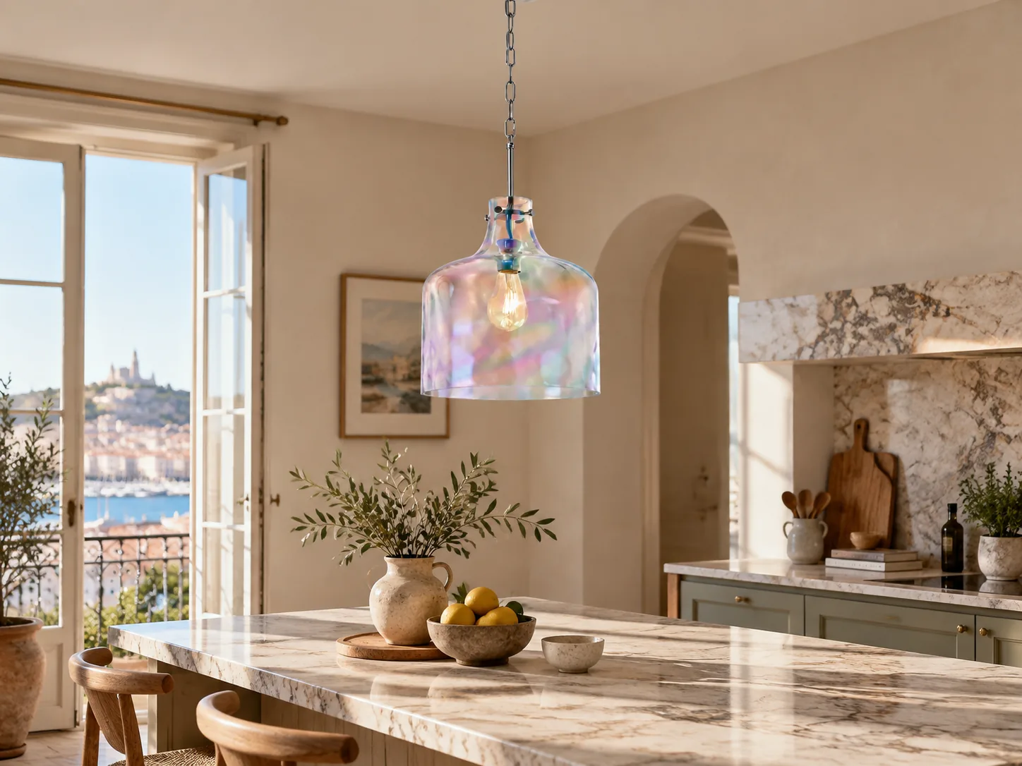 Textured Glass Pendant Light with Adjustable Suspension - New2609-1024508 interior scene