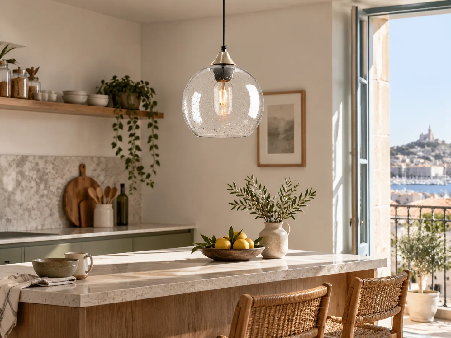 Bubble Glass Globe Single Pendant with Adjustable Cord, Chrome Finish and Colour Options - New2609-1024458 interior scene