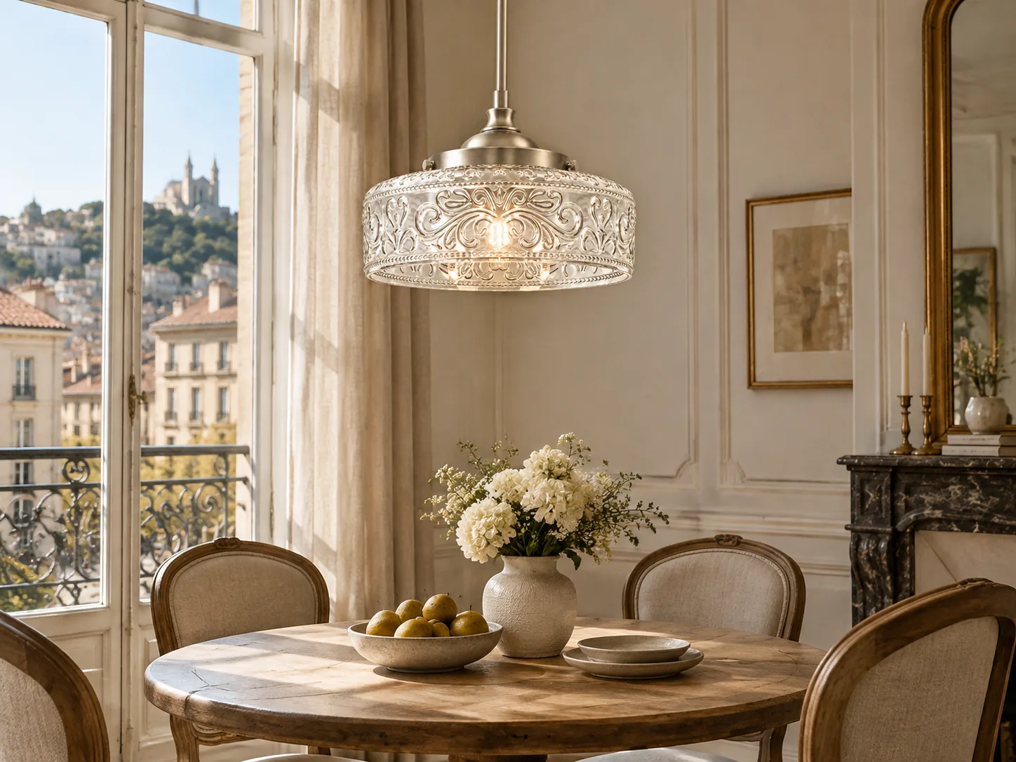 Adjustable Pendant with Decorative Patterned Glass - New2609-1024541 interior scene