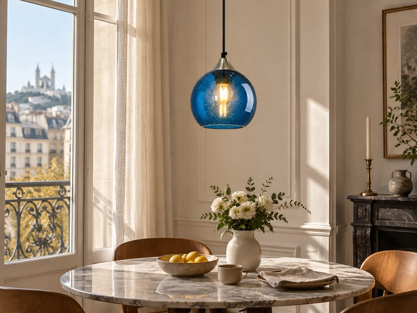 Bubble Glass Globe Single Pendant with Adjustable Cord, Chrome Finish and Colour Options - New2609-1024475 interior scene