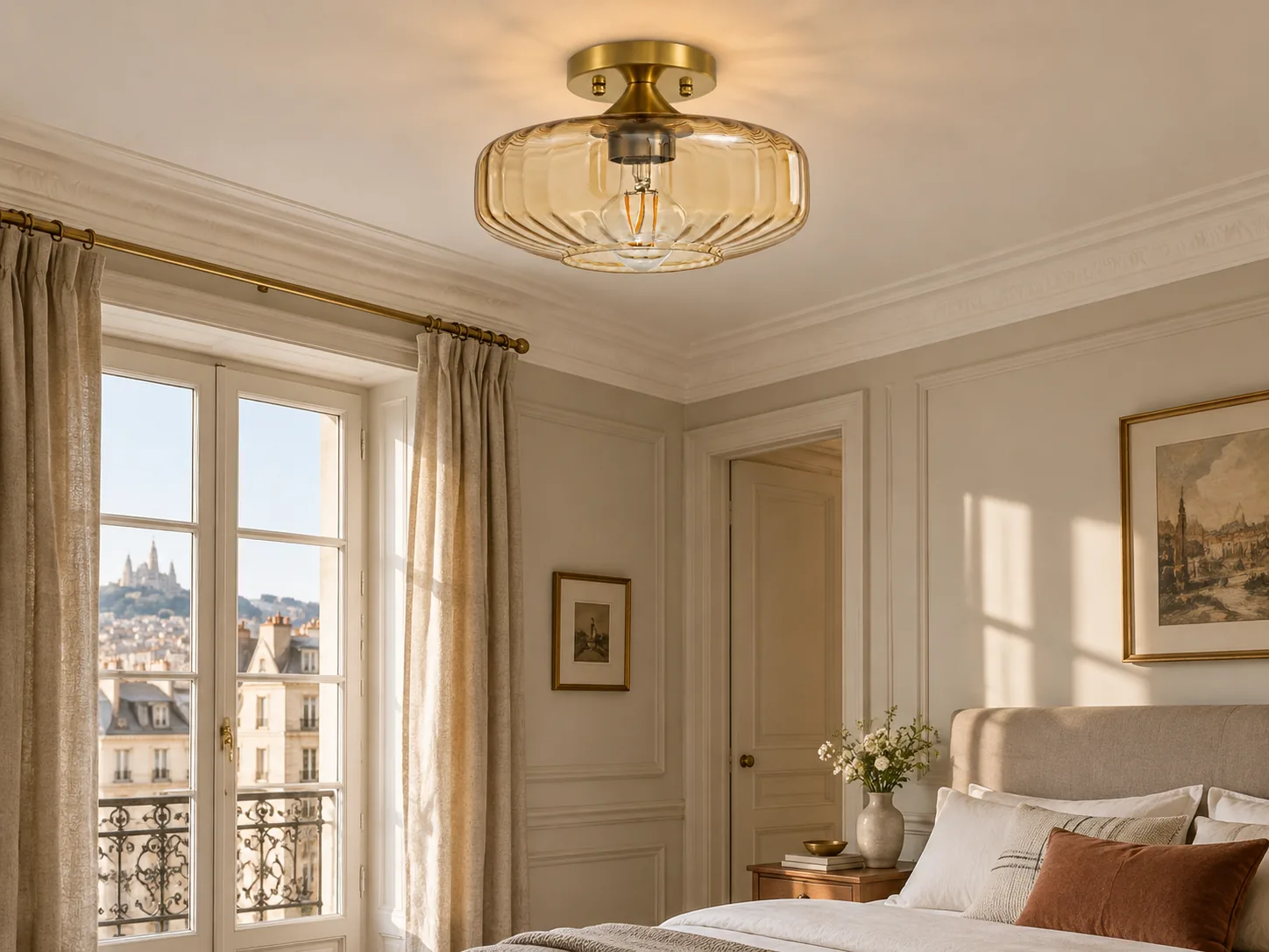 Elara Ribbed Glass Close-to-Ceiling Light in Brushed Brass - New2609-1024554 interior scene