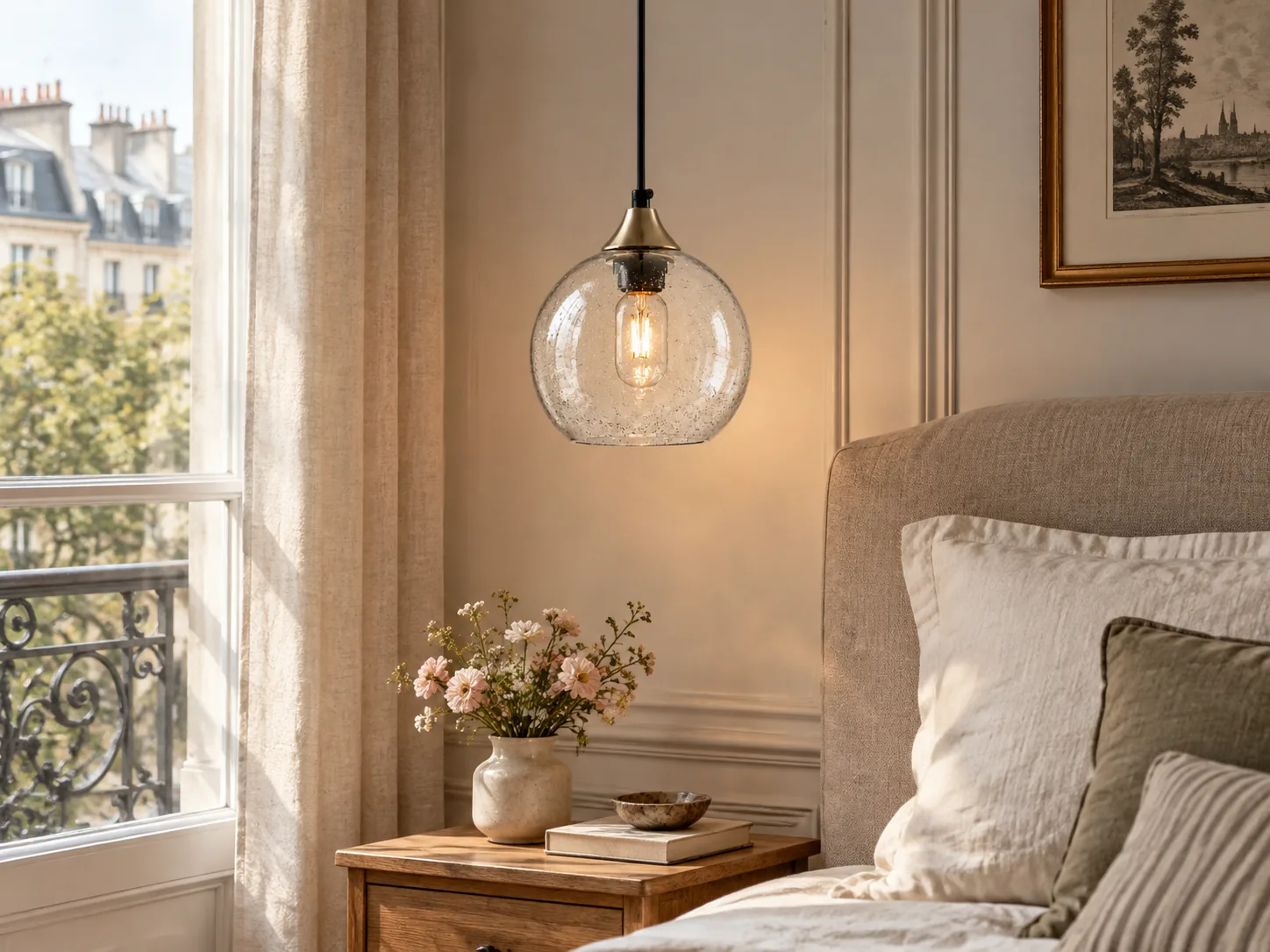 Bubble Glass Globe Single Pendant with Adjustable Cord, Chrome Finish and Colour Options - New2609-1024476 interior scene