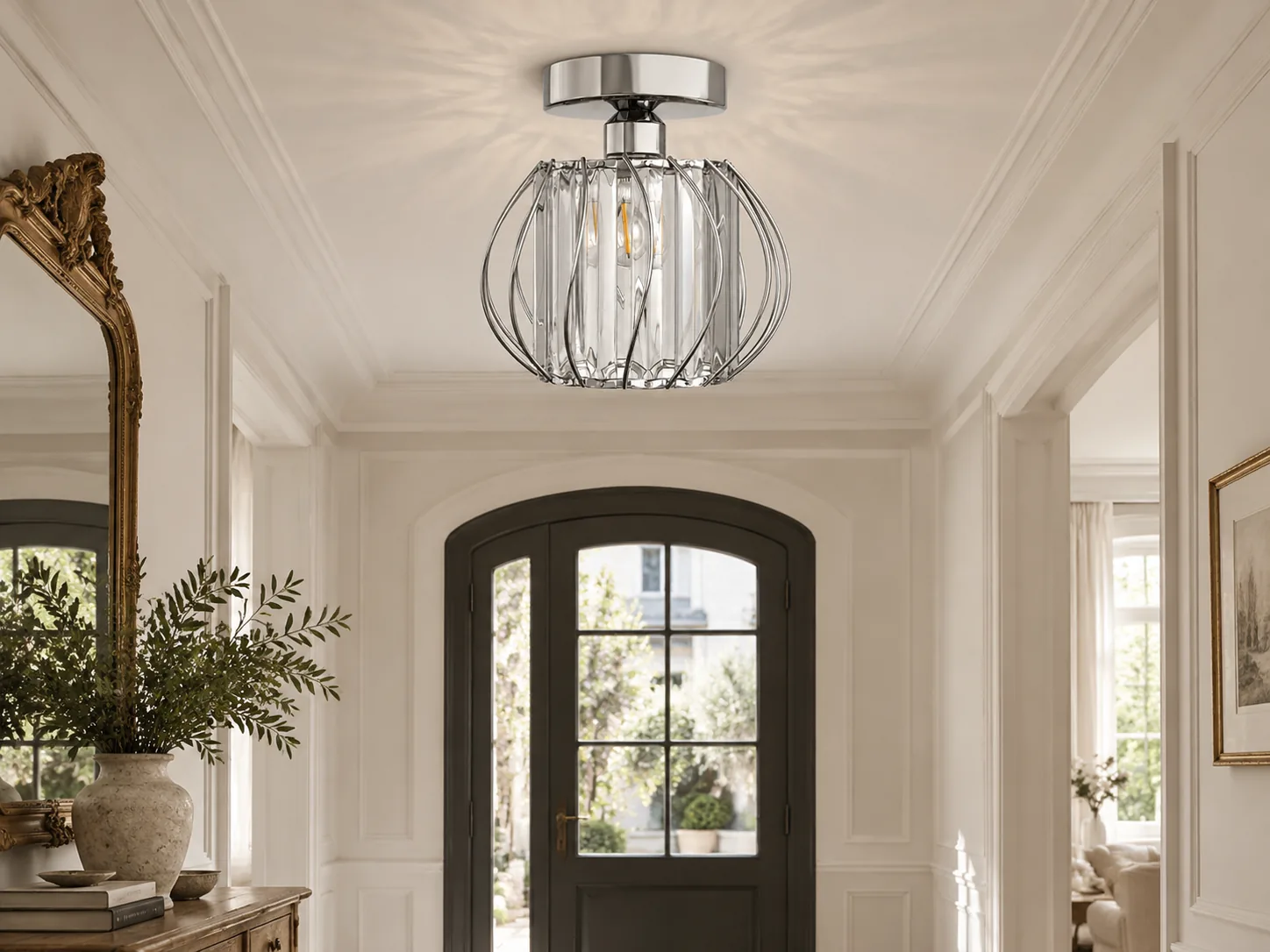 Geometric Cage Semi-Flush Crystal Ceiling Light with Clear Panels - New2609-1024519 interior scene