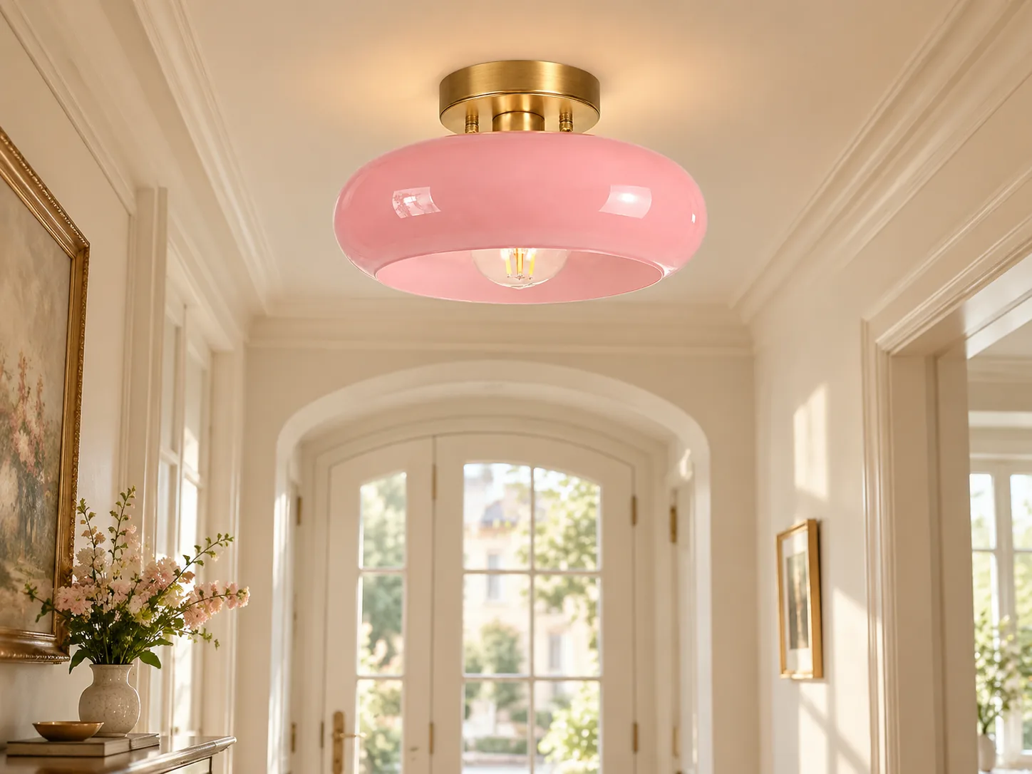 Bauvia Round Glass Ceiling Light with Brass-Finished Mount - New2609-1024642 interior scene