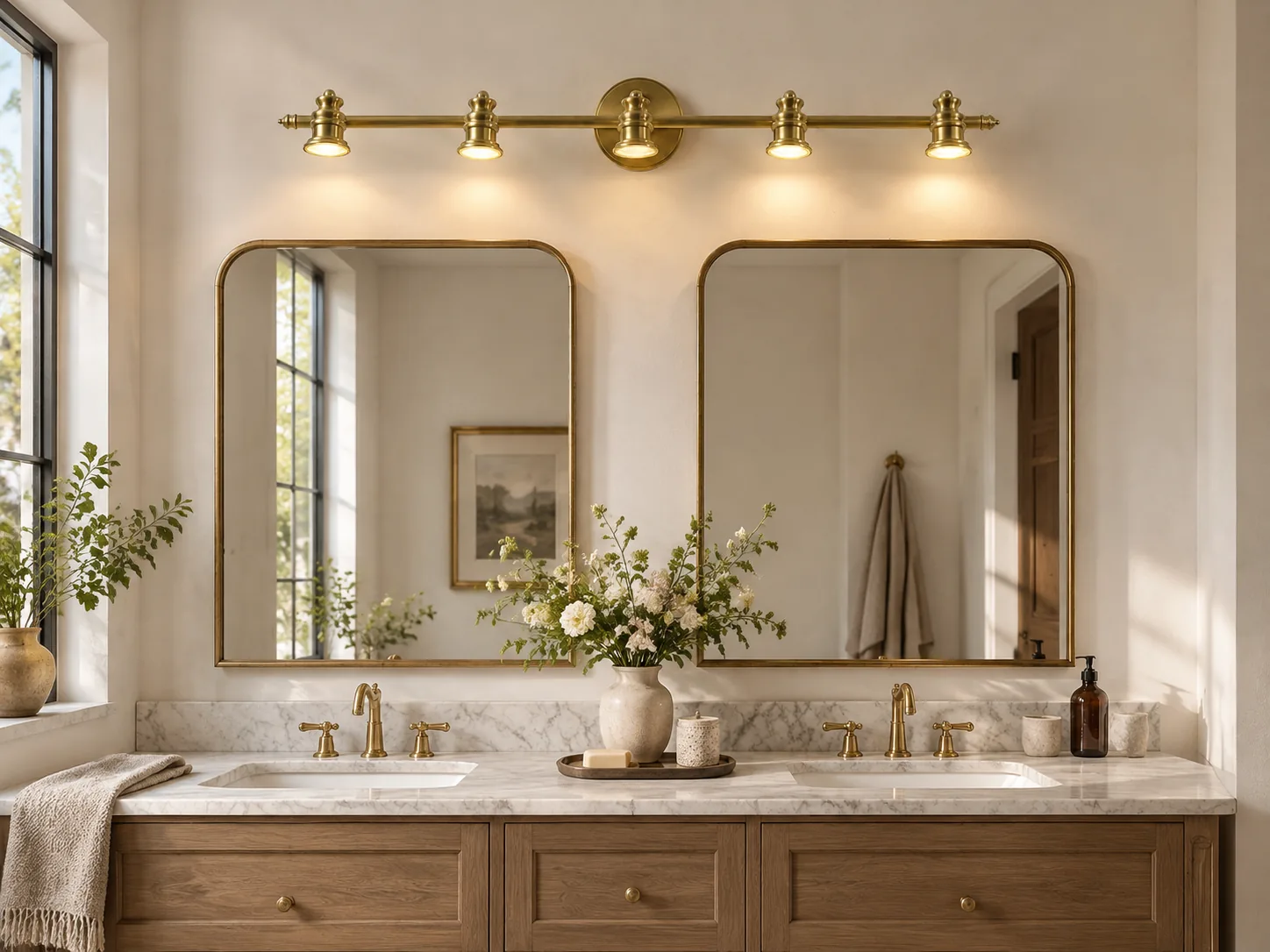 Aurelia Adjustable Natural Brass Wall Light with Sculpted Heads - New2609-1024413 interior scene