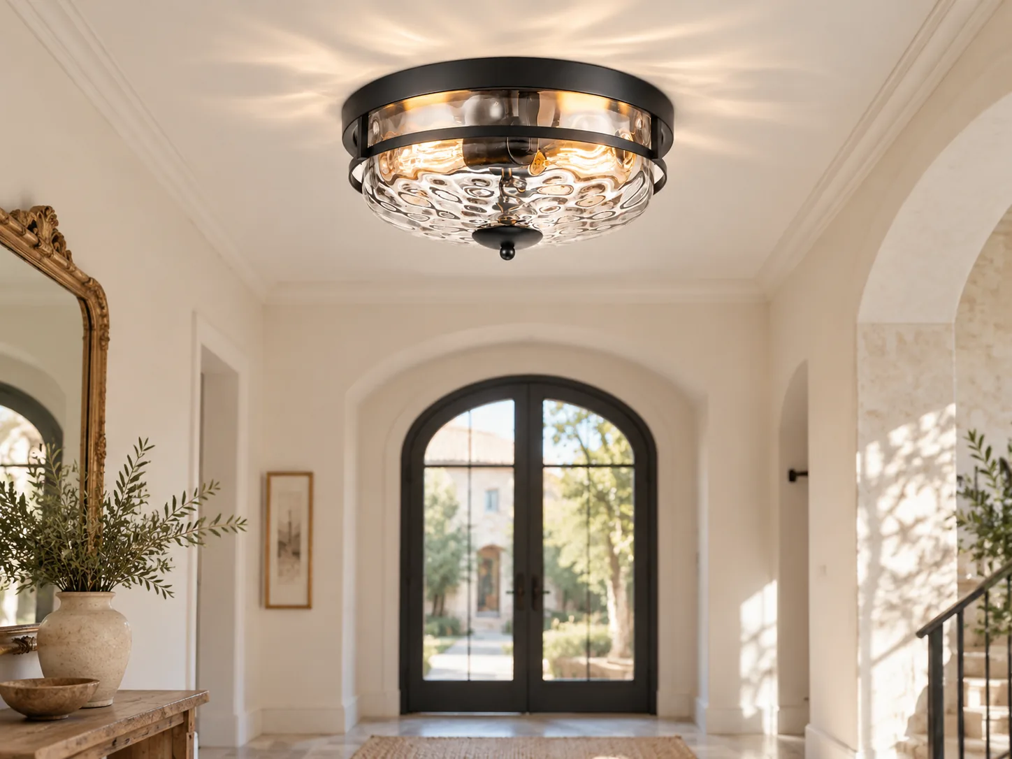 Rippled Clear-Glass Flush Ceiling Light with Two E26 Sockets - New2609-1024587 interior scene