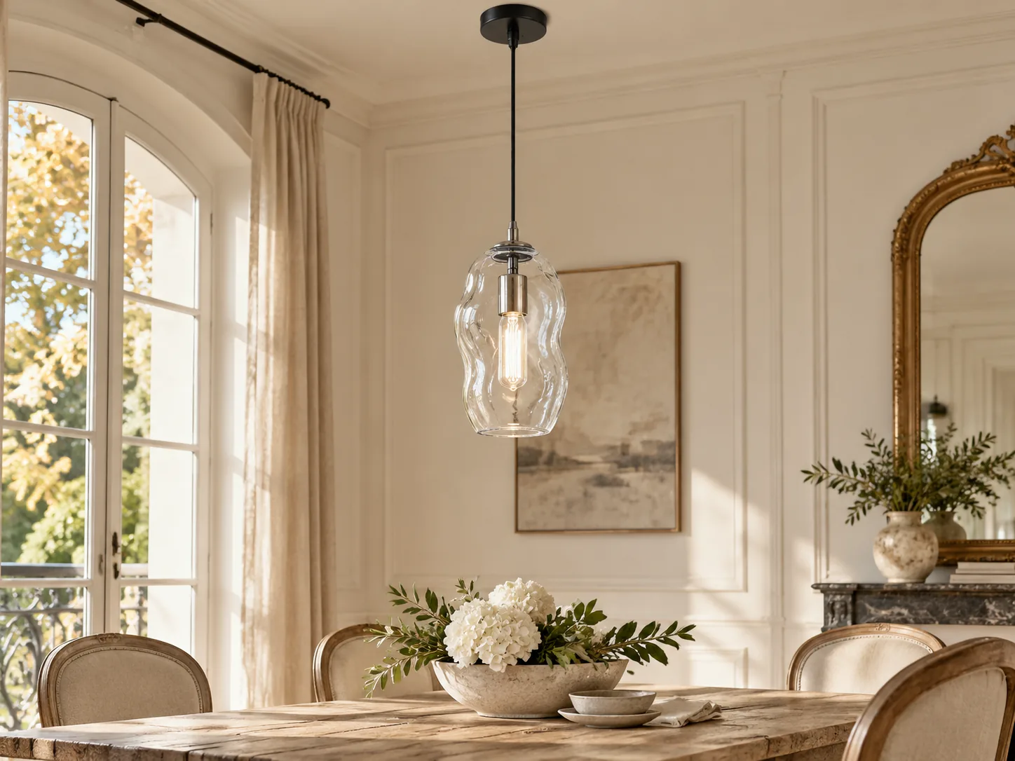 Hand-Blown Glass Globe Pendant with Brass-Finish Canopy - New2609-1024546 interior scene