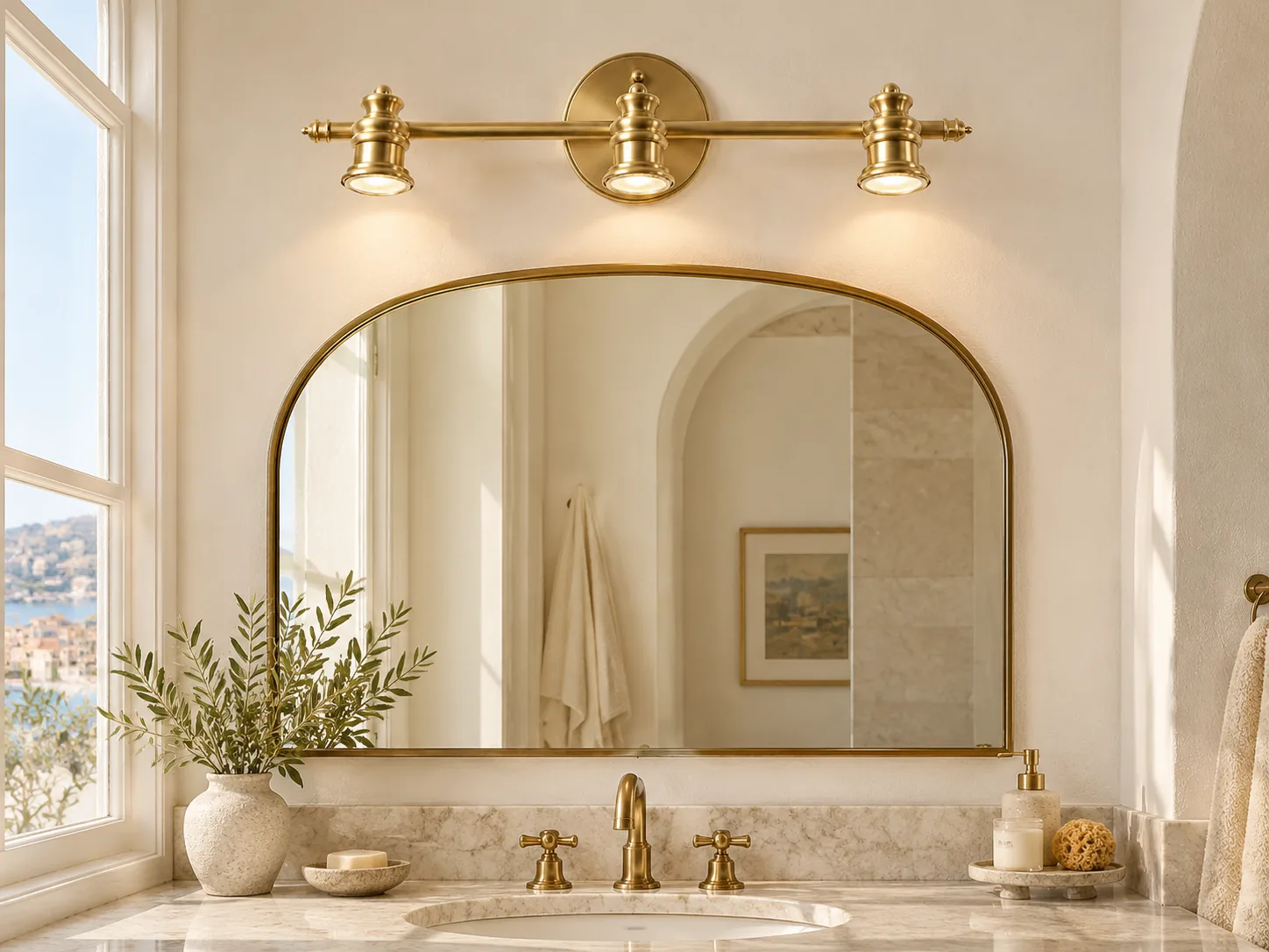 Aurelia Adjustable Natural Brass Wall Light with Sculpted Heads - New2609-1024415 interior scene