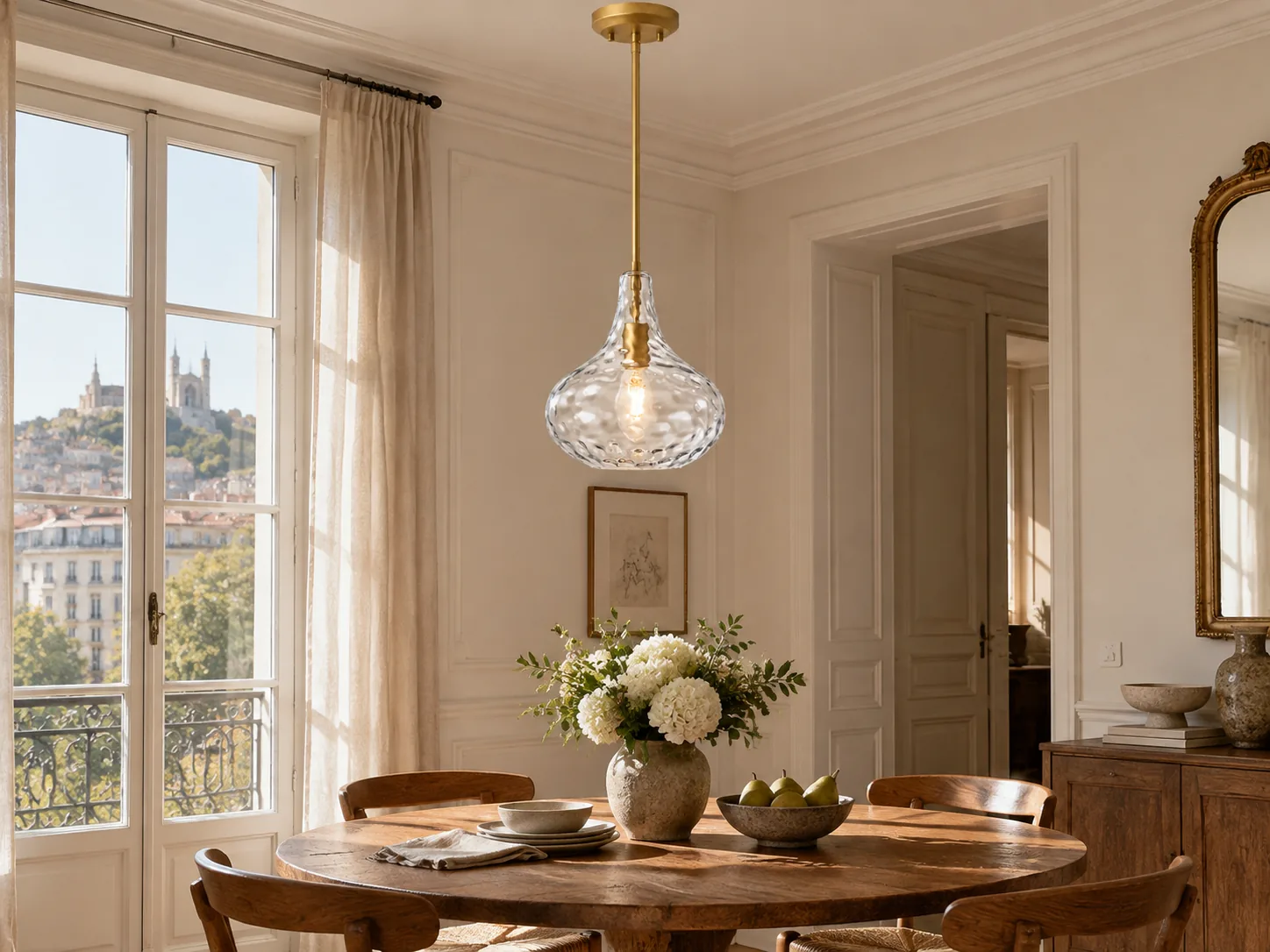 11 inch / 28 cm Vintage Textured Glass Pendant Light with Adjustable Stem - New2609-1024500 interior scene