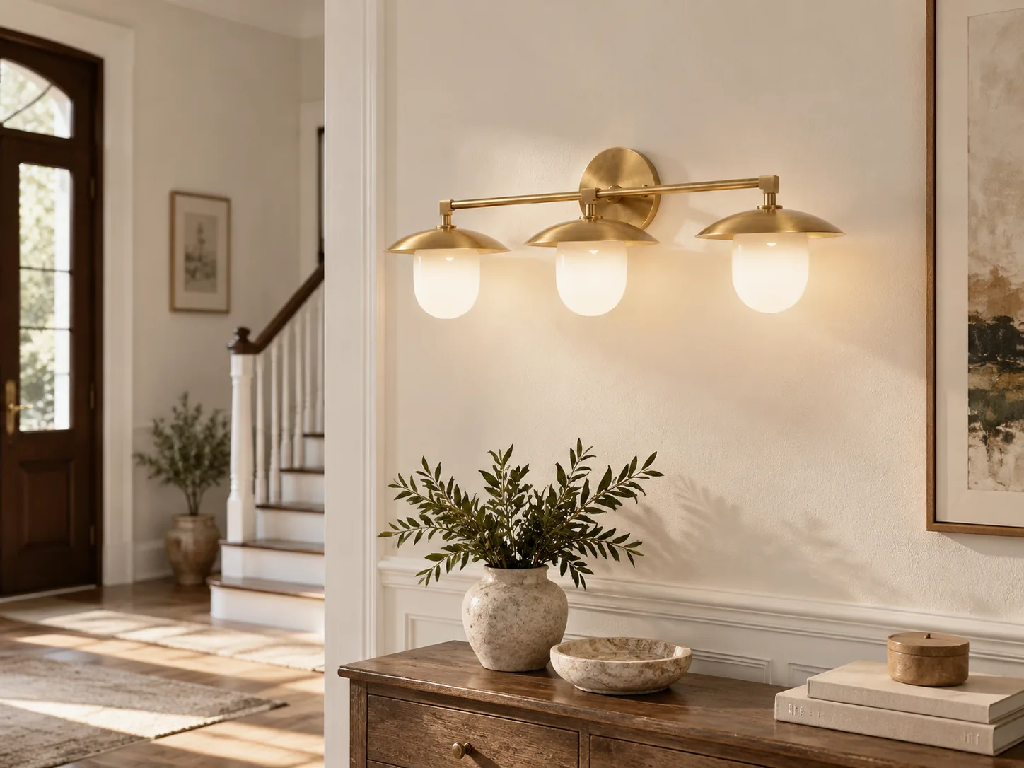 Brass-Finish Wall Sconce with Frosted White Glass Globe - New2609-1024410 interior scene